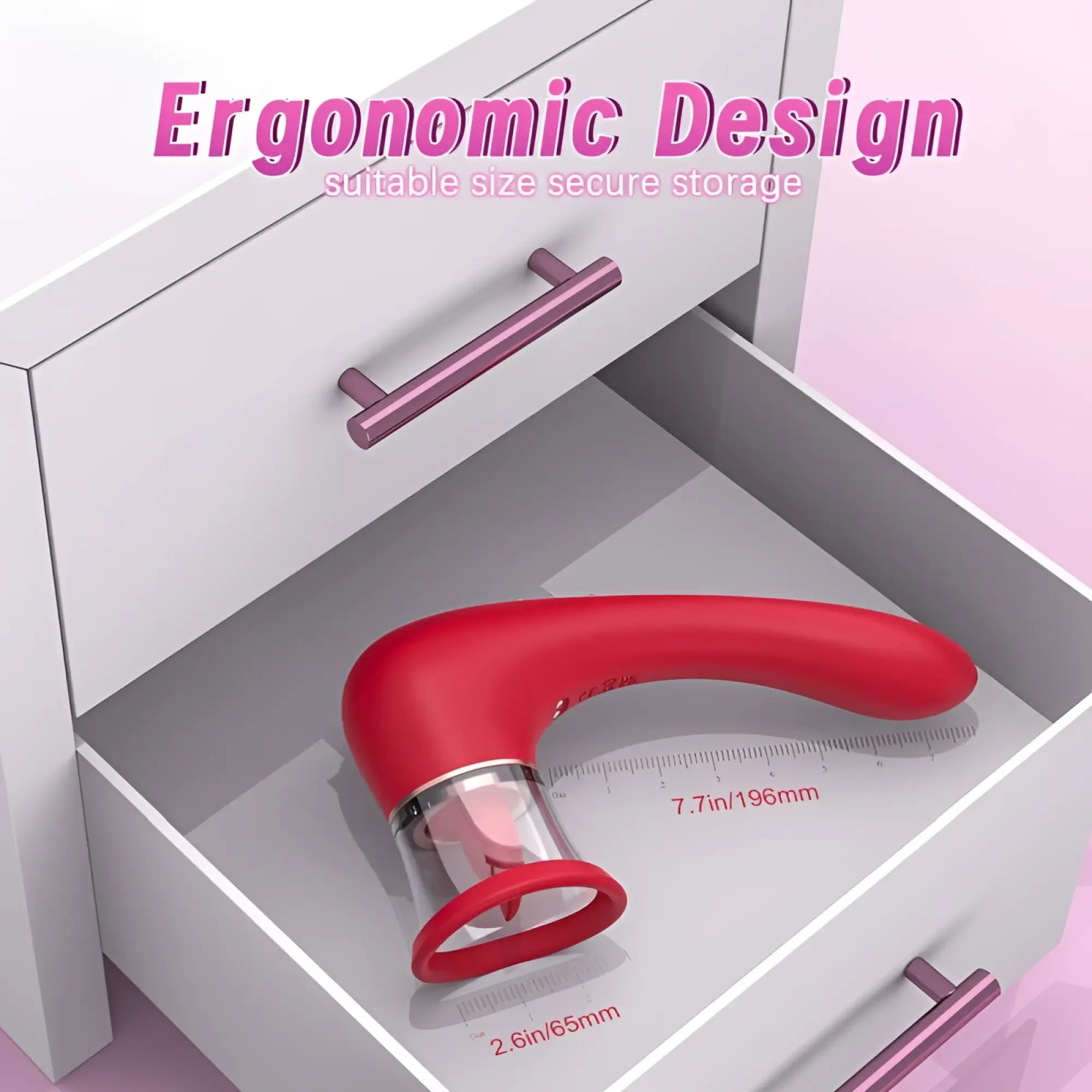 Red silicone s-hande trumpet 3-in-1 vaginal stimulator with clear glass tip and ergonomic curved design
