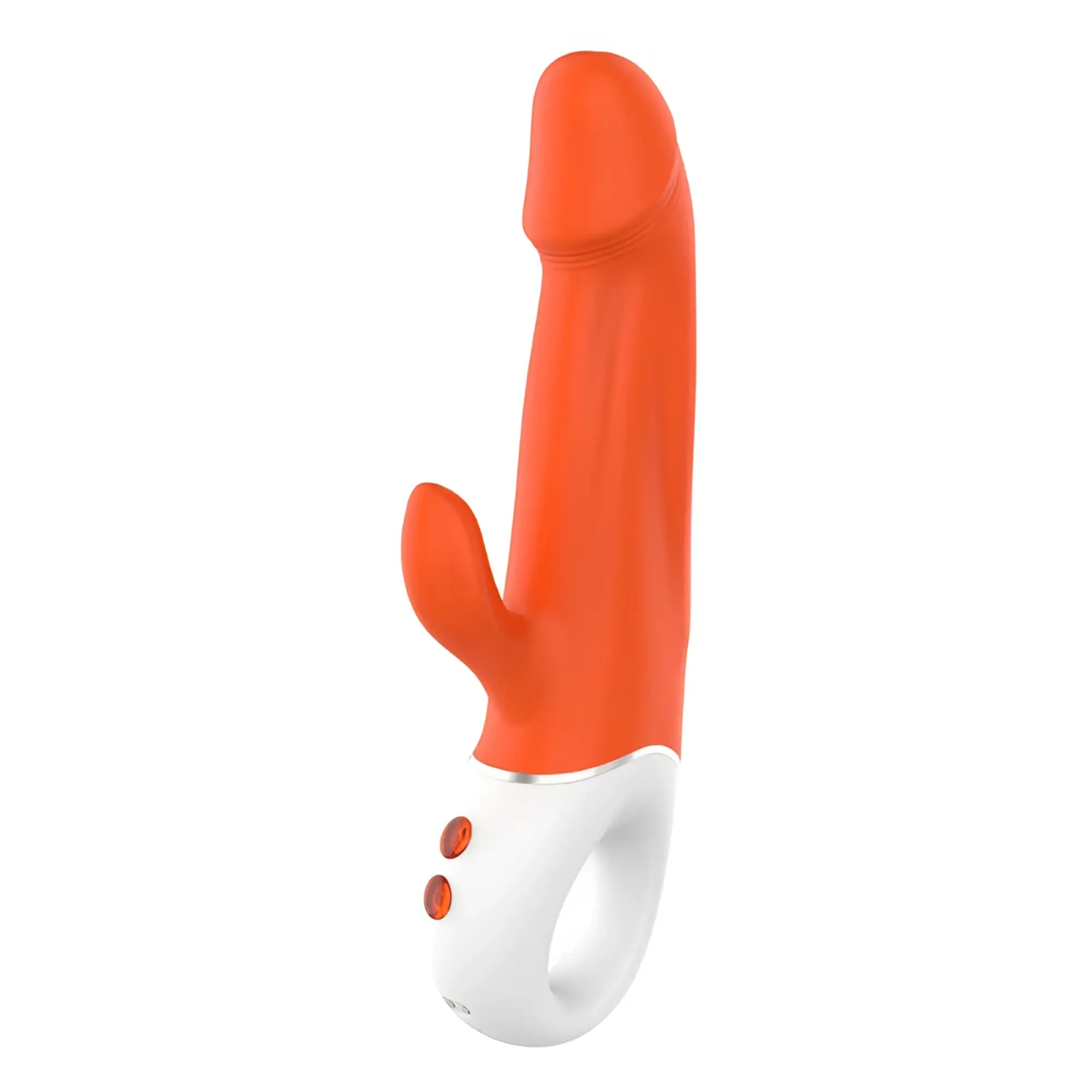Orange silicone rabbit-shaped vibrator with white base and two orange buttons s-hande wave rabbit orange model