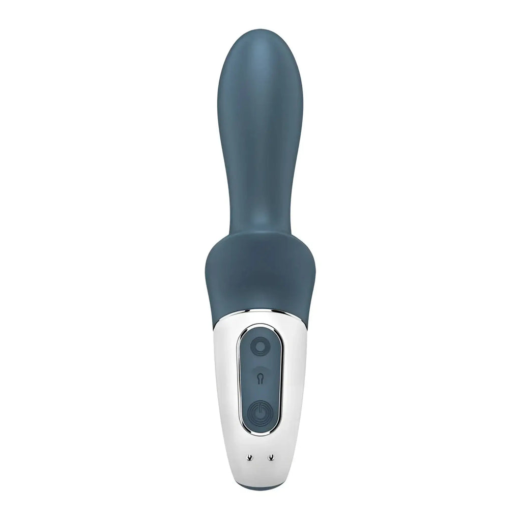 Satisfyer Air Pump Booty 2 dark grey sleek matte teal and white silicone vibrato with ergonomic handle and control panel