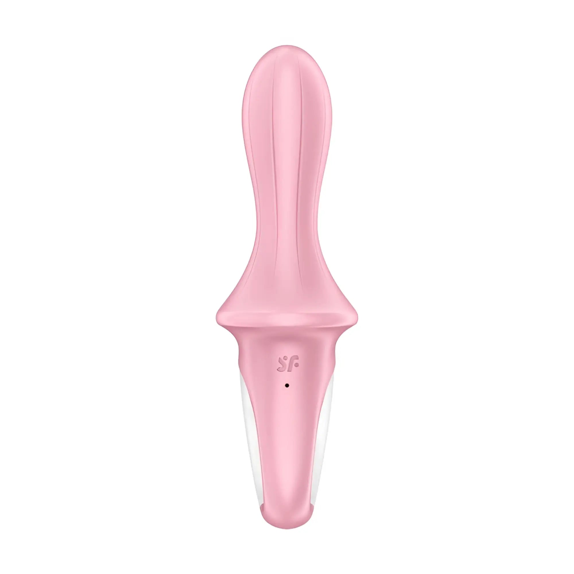 Pink silicone-handled vaginal dilator with clear plastic base and sf logo from satisfyer air pump booty 5+ red