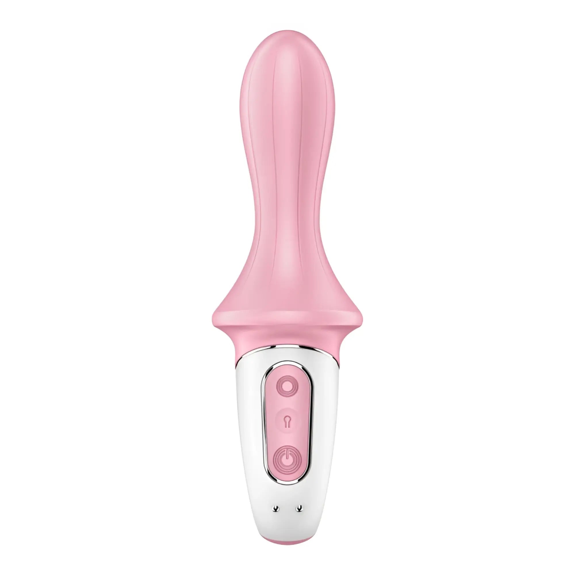 Satisfyer air pump booty 5 plus red personal pleasure device with pink and white silicone handles and ergonomic design