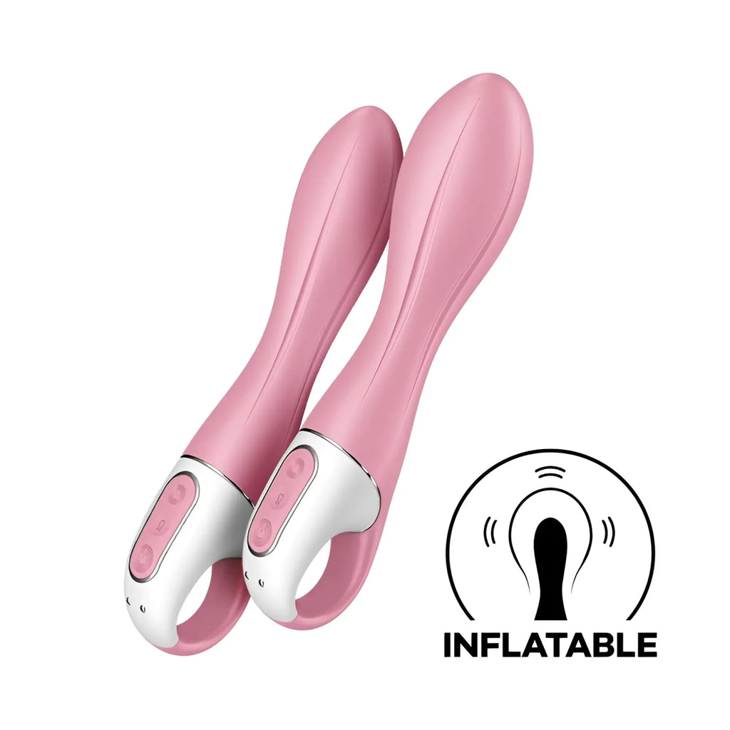 Pink inflatable satisfyer air pump vibrator 2 light red with white control panel and silver accents for adults
