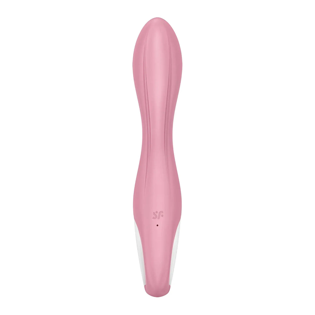 Satisfyer satisfyer air pump vibrator 2 light red pink silicone wand with smooth tapered design and vertical grooves