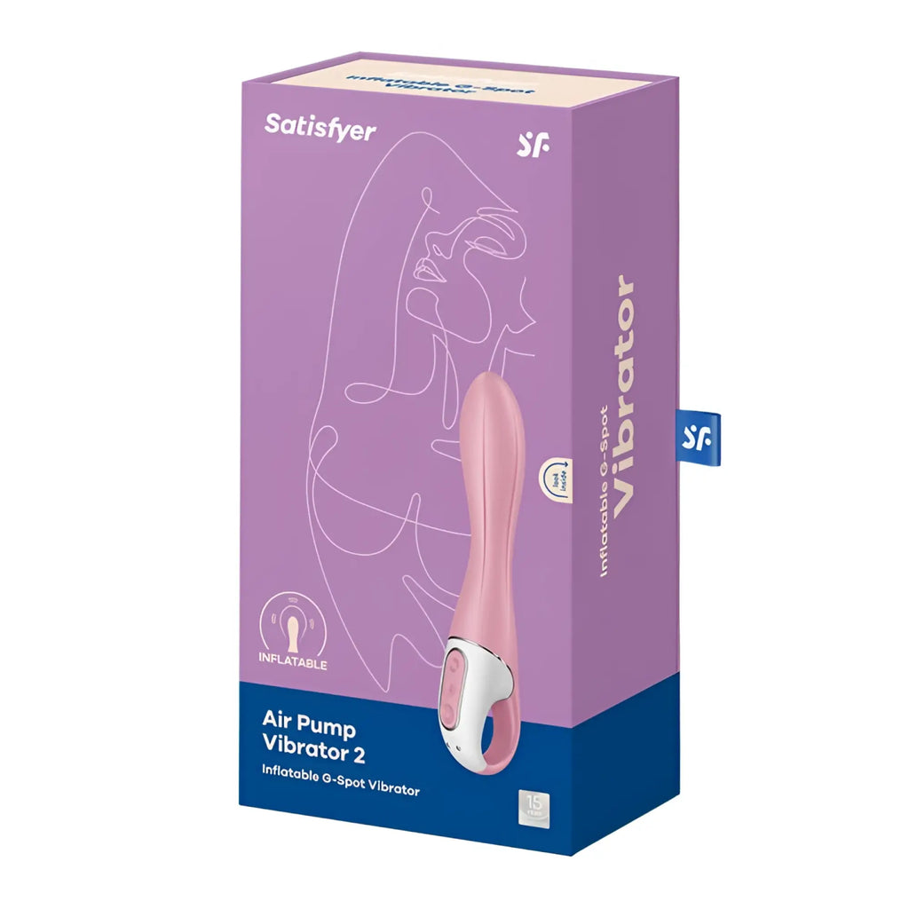 Pink and white inflatable g-spot vibrator in satishyer branded packaging for satisfyer air pump vibrator 2 light red