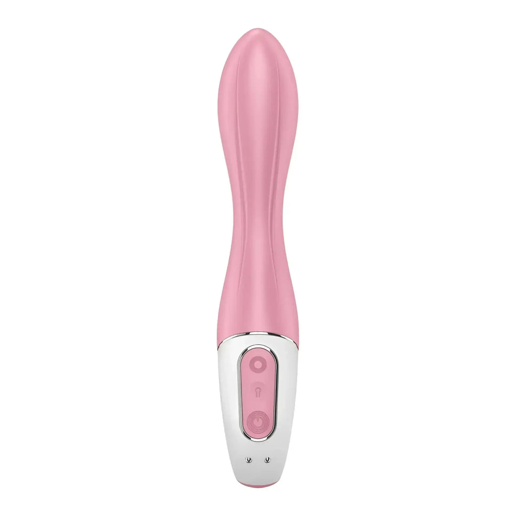 Pink and white silicone vibrato wand with sleek curved design from satisfyer air pump vibrator 2 light red