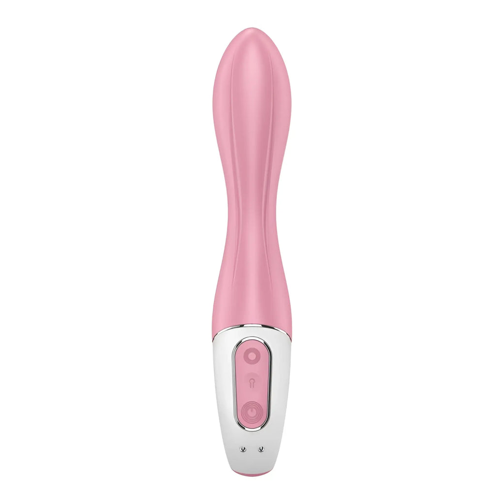 Pink and white silicone vibrato wand with sleek curved design from satisfyer air pump vibrator 2 light red