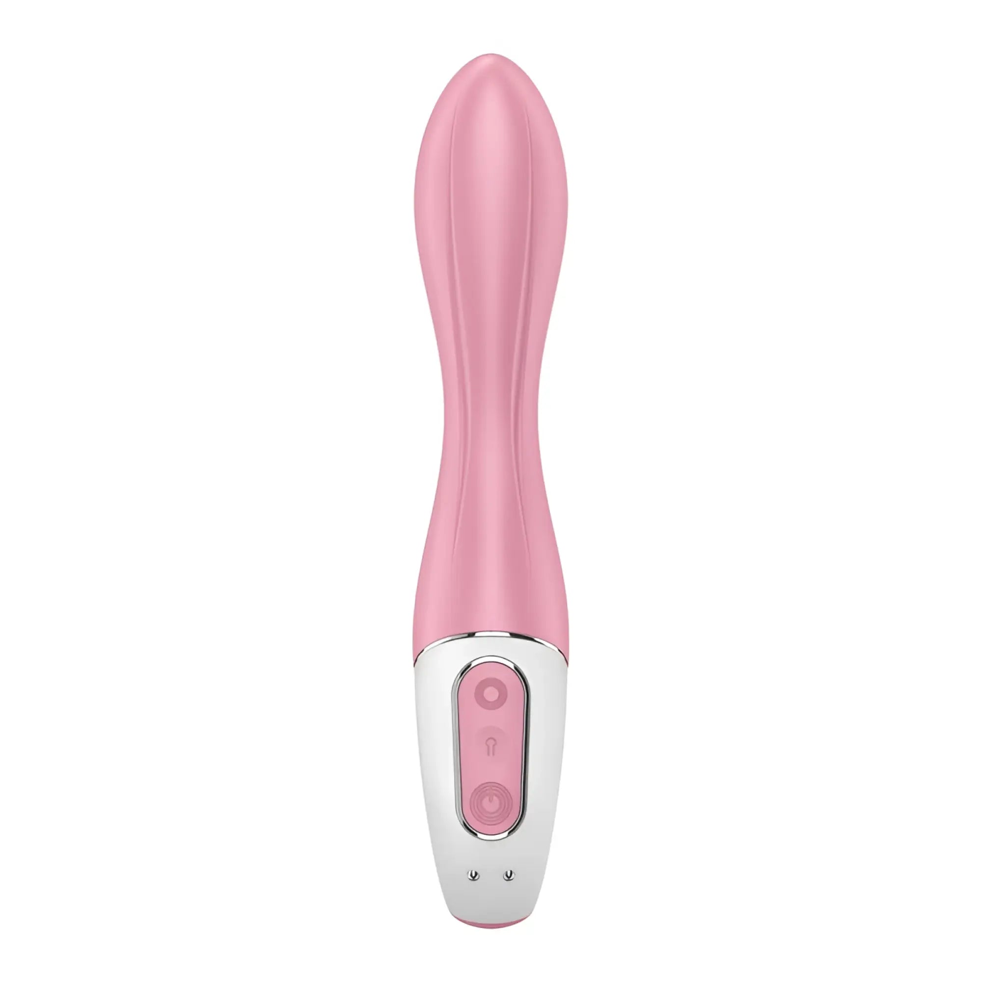 Pink and white silicone vibrato wand with sleek curved design from satisfyer air pump vibrator 2 light red