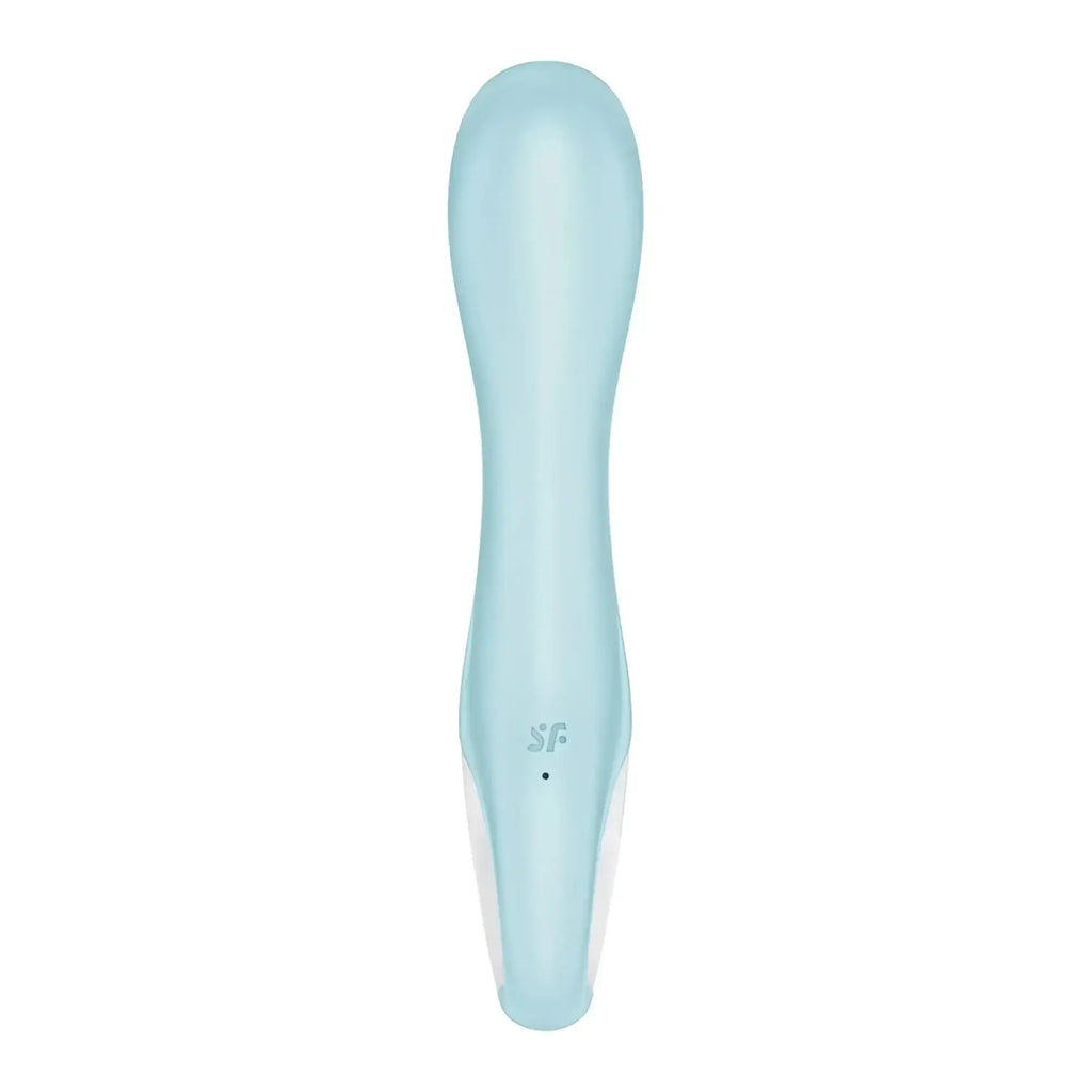 Satisfyer air pump vibrator 5 plus blue sleek light blue silicone handled personal pleasure device with white base