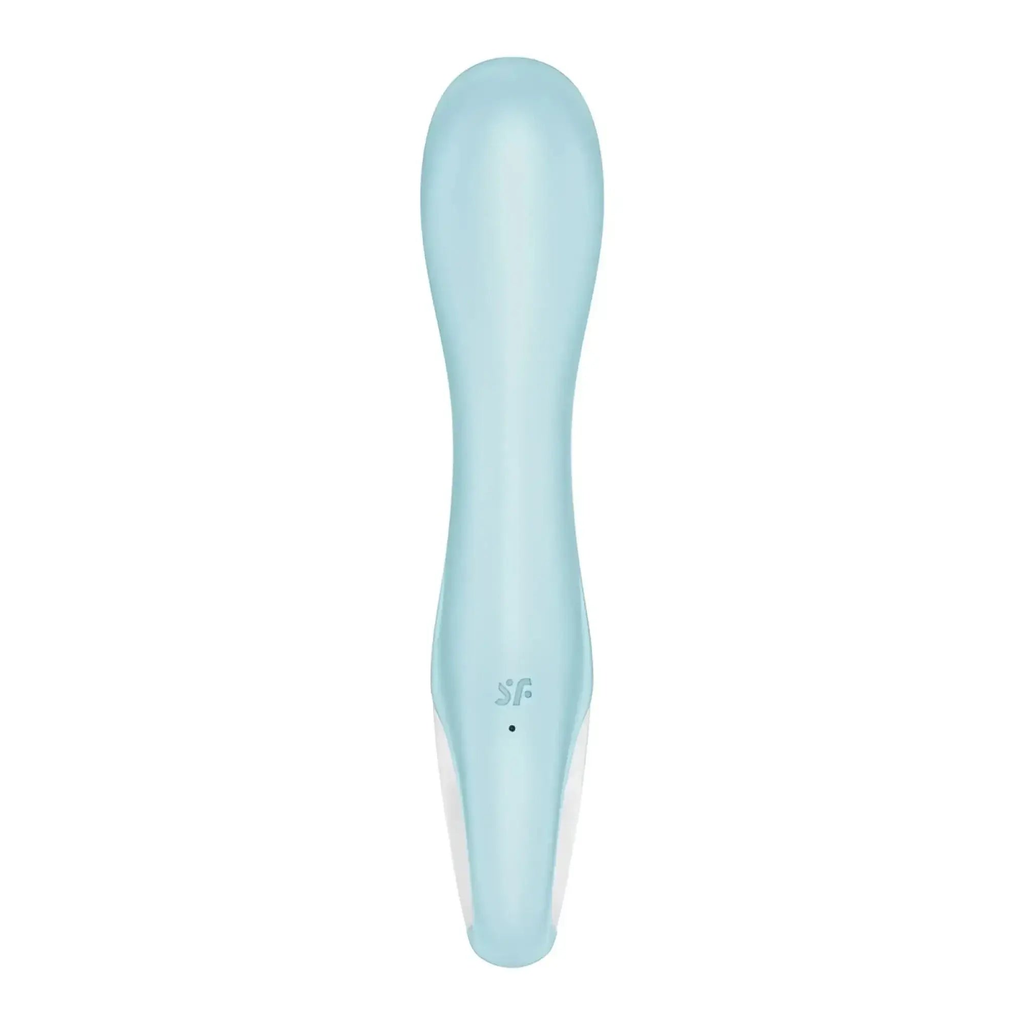 Satisfyer air pump vibrator 5 plus blue sleek light blue silicone handled personal pleasure device with white base