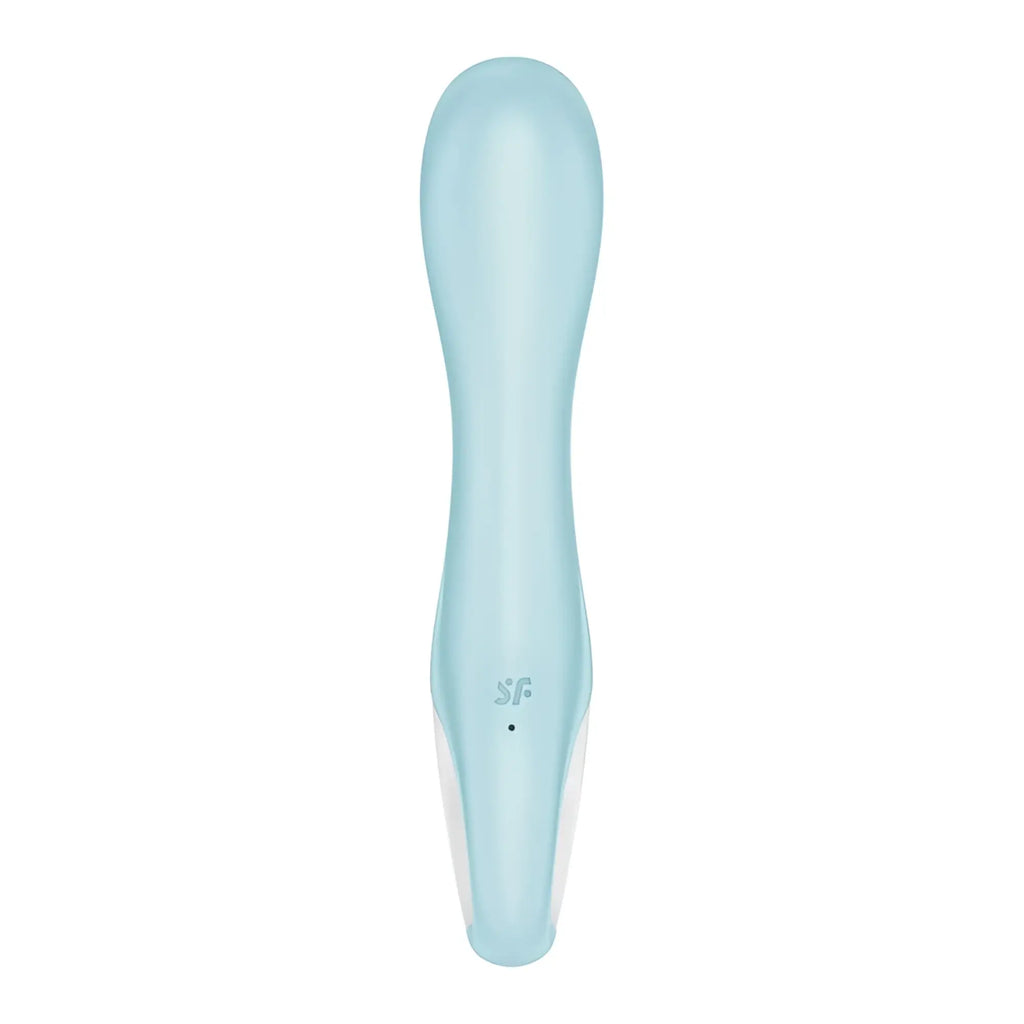 Satisfyer air pump vibrator 5 plus blue sleek light blue silicone handled personal pleasure device with white base