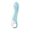 Satisfyer Air Pump Vibrator 5 plus blue made of sleek light blue silicone with white ergonomic grip and silver trim
