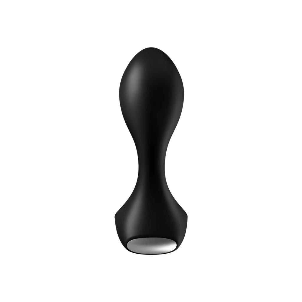 Satisfyer backdoor lover black anal plug in black silicone with smooth glossy finish and silver metallic tip