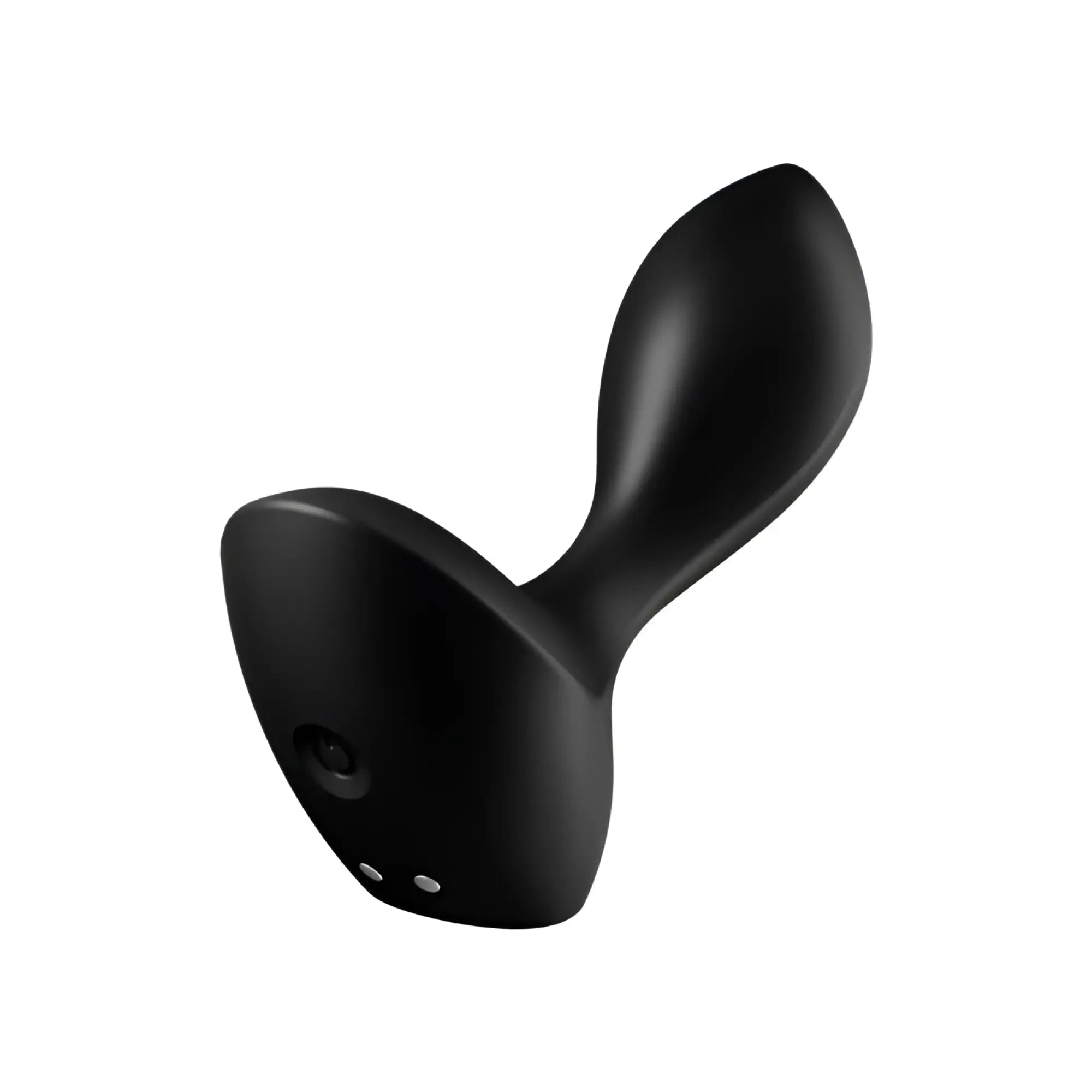 Satisfyer backdoor lover black is a black silicone vibratory device with smooth ergonomic contours and a rounded handle