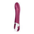 A sleek magenta satisfyer big heat warming g-spot vibrator with a white ergonomic grip and control panel