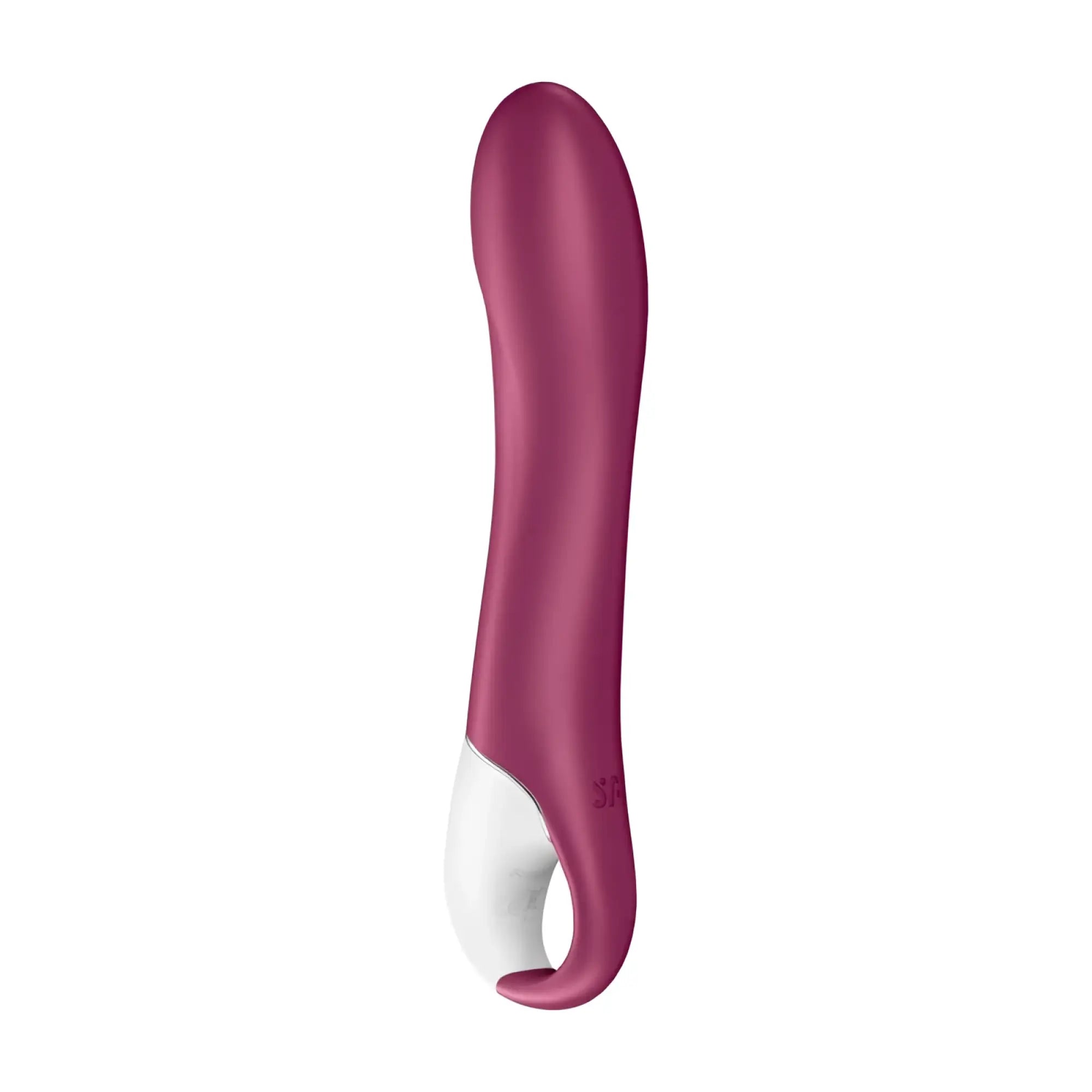 Satisfyer big heat warming g spot vibrator in sleek matte burgundy and white silicone with curved handle design