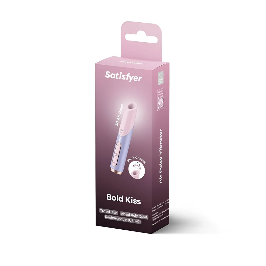 Satisfyer bold kiss 3d air pulse vibrator in sleek lavender and light blue gradient with matte finish