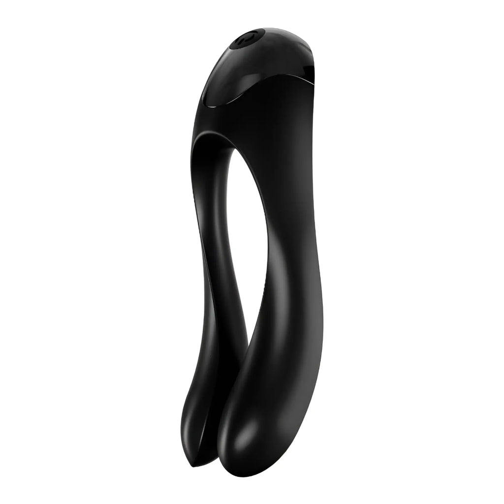 Black sleek ergonomic satisfyer candy cane finger vibe adult toy with glossy finish for personal pleasure
