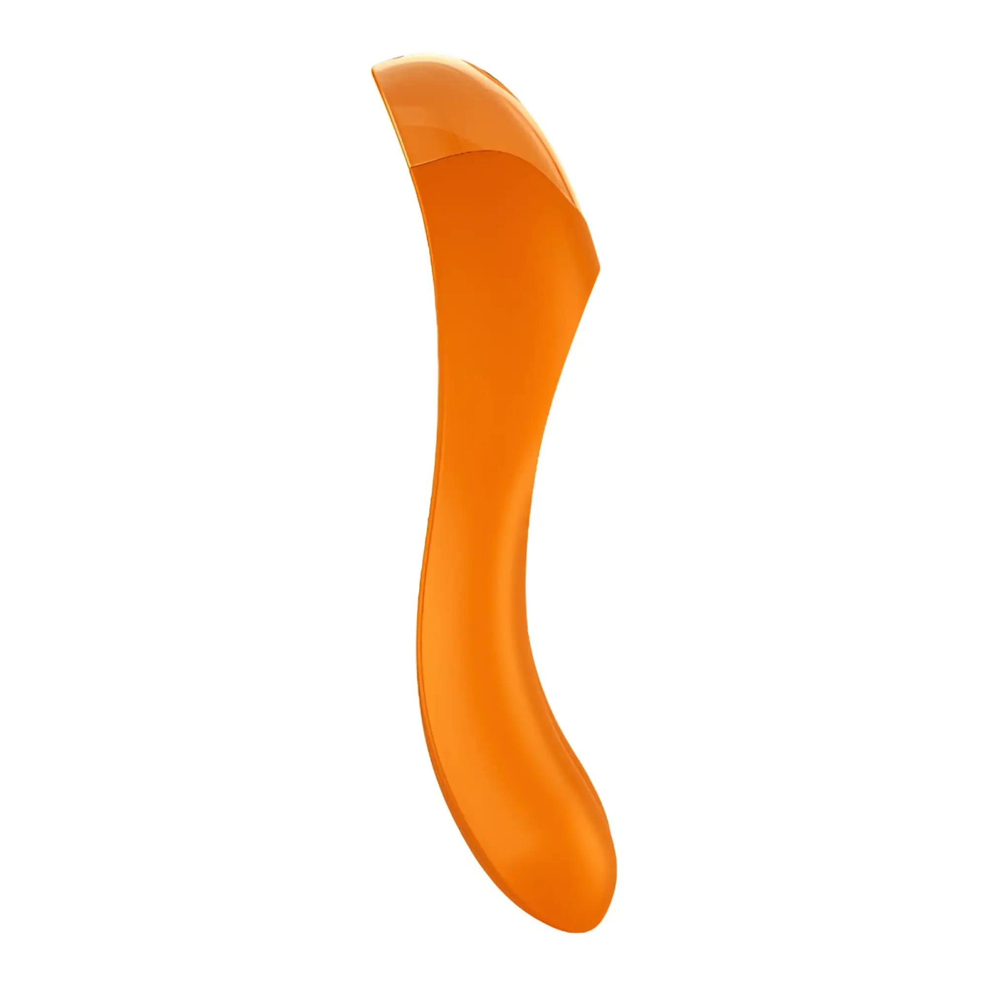 A sleek translucent orange silicone finger vibe with a smooth curved design by satisfyer candy cane