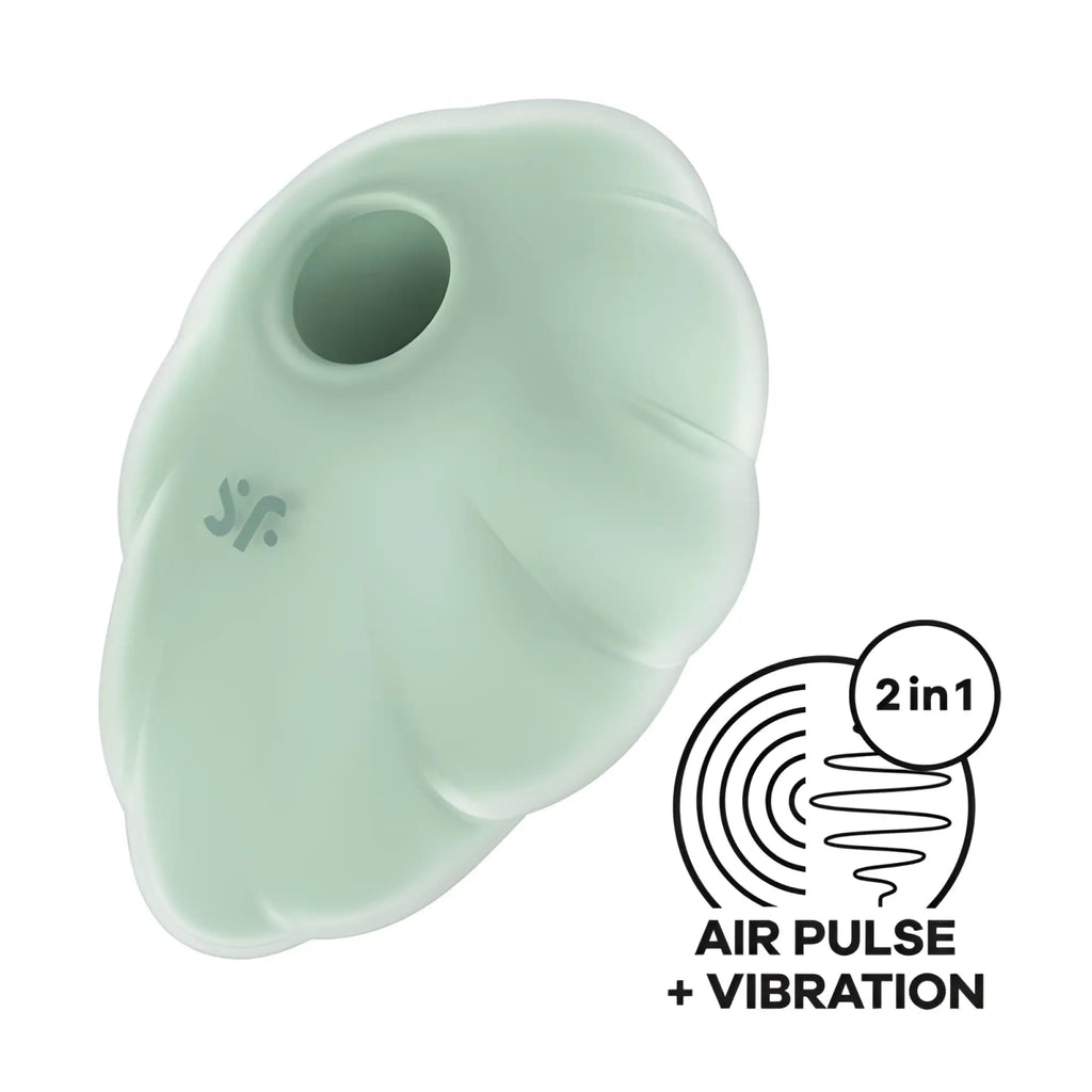 Satisfyer cloud dancer mint soft mint-green silicone leaf shaped device with central hole and subtle ridges for stimulation