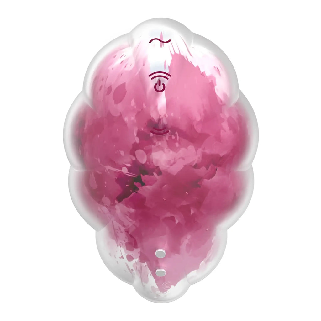 Satisfyer cloud dancer red translucent pink and white cloud-shaped heating pad with marbled texture