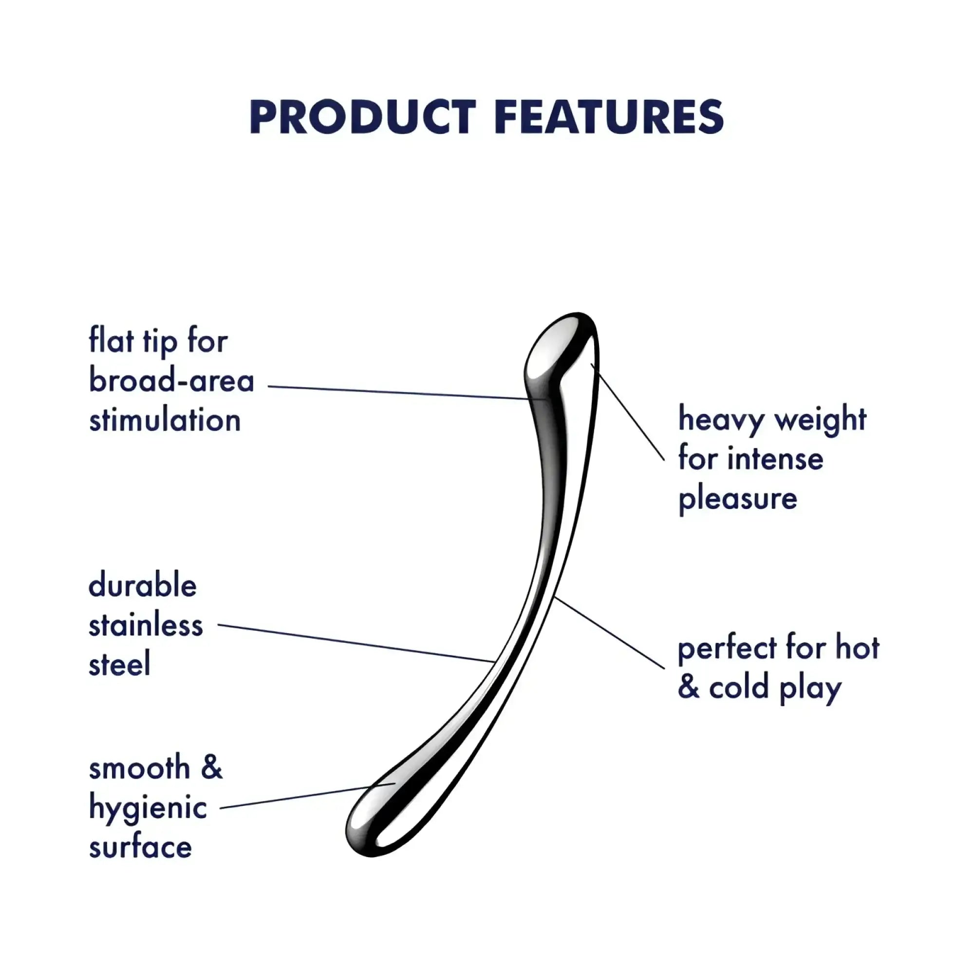 Satisfyer Cosmic Crest 1 metal dildo stainless steel sleek curved massager with flat tip and smooth surface