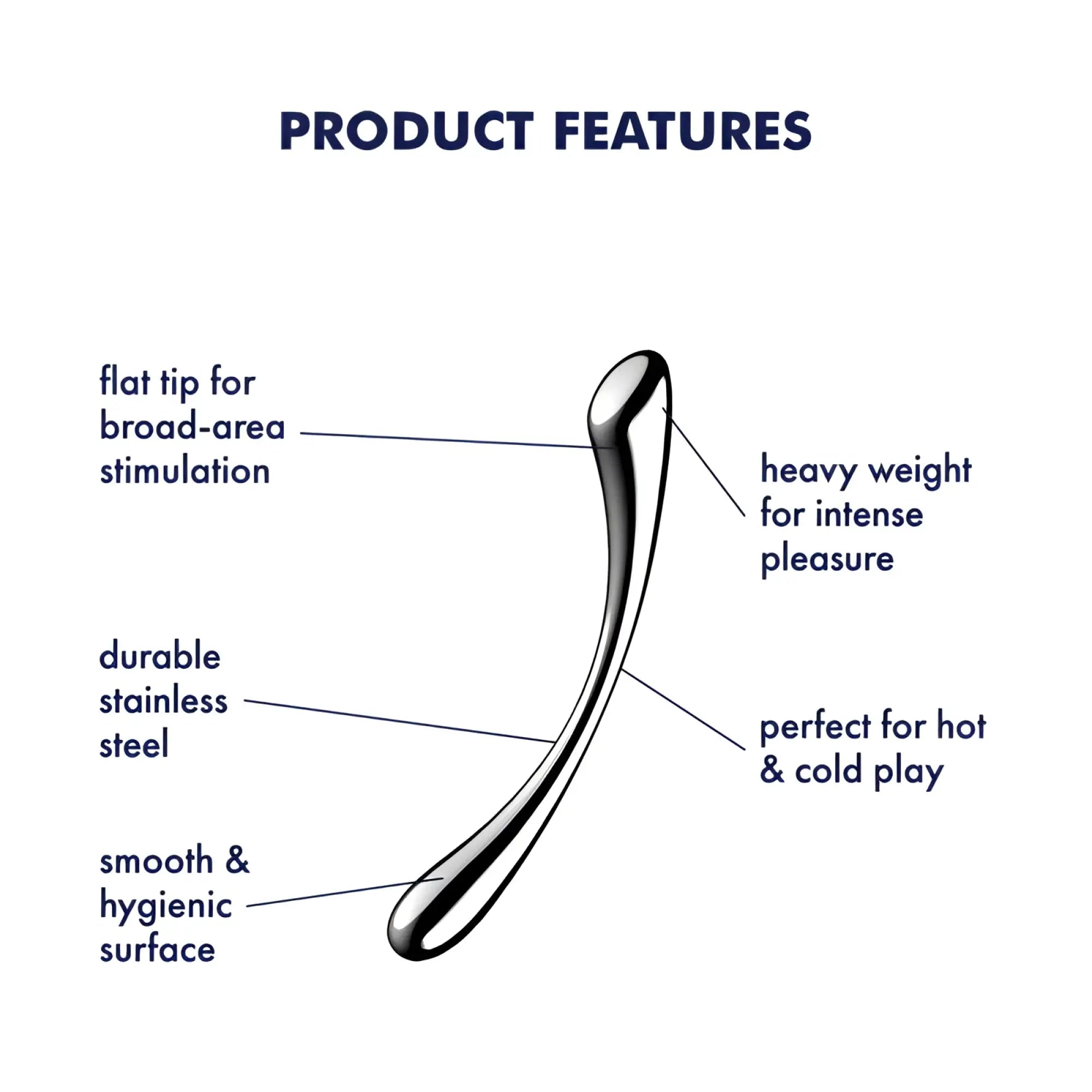 Satisfyer Cosmic Crest 1 metal dildo stainless steel sleek curved massager with flat tip and smooth surface
