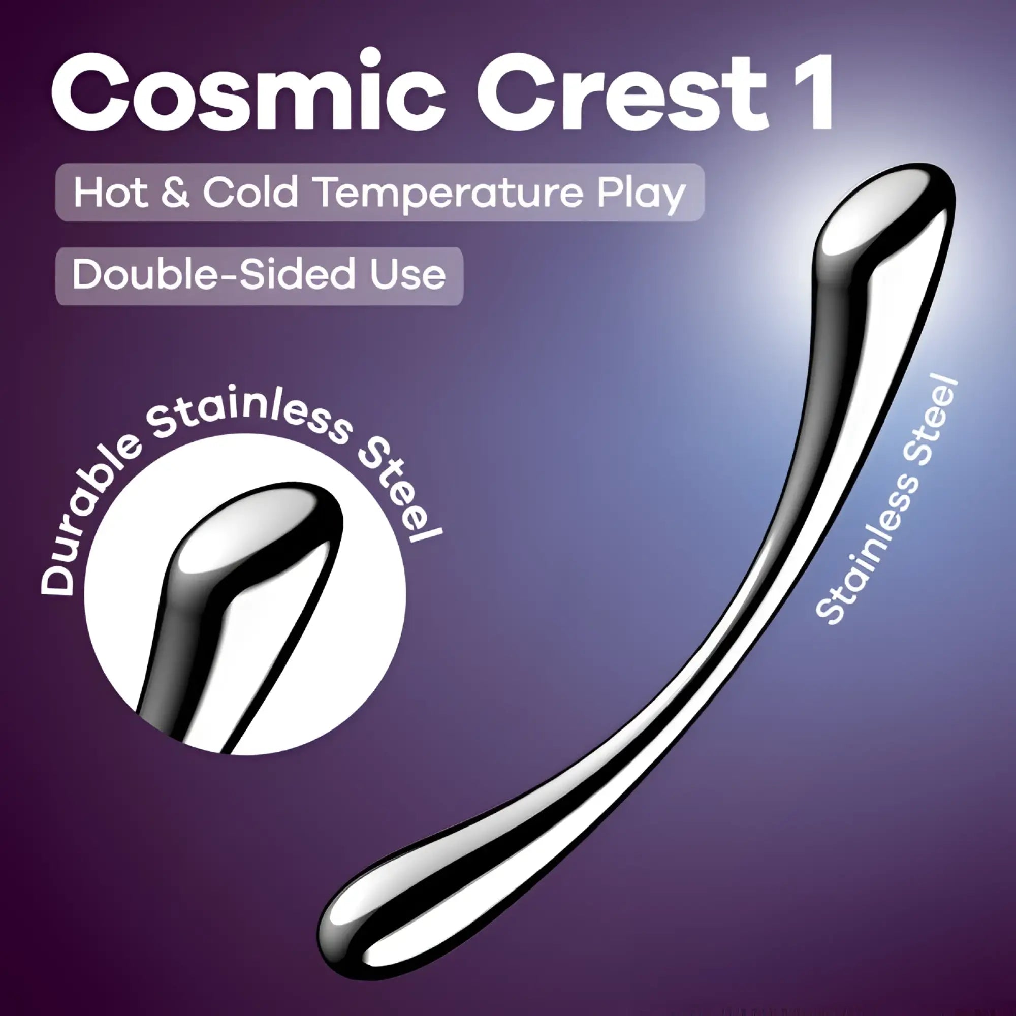 Satisfyer cosmic crest 1 metal dildo double-sided stainless steel massager with polished metallic finish and ergonomic curves