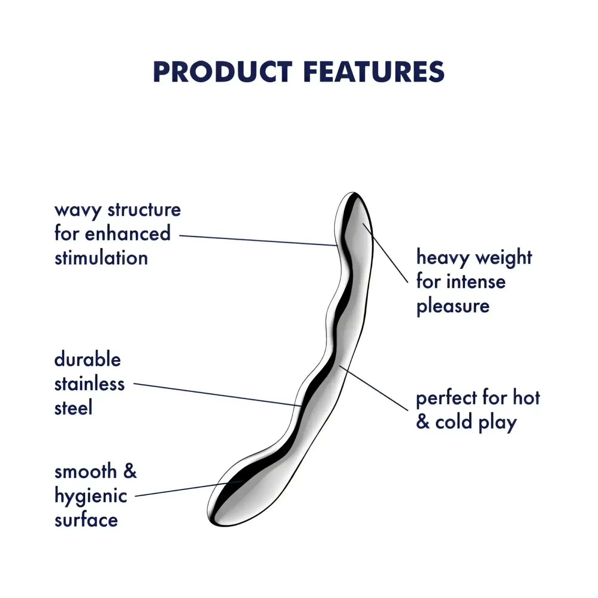 Satisfyer cosmic crest 2 metal dildo with a sleek wavy shape and smooth stainless steel surface for pleasure