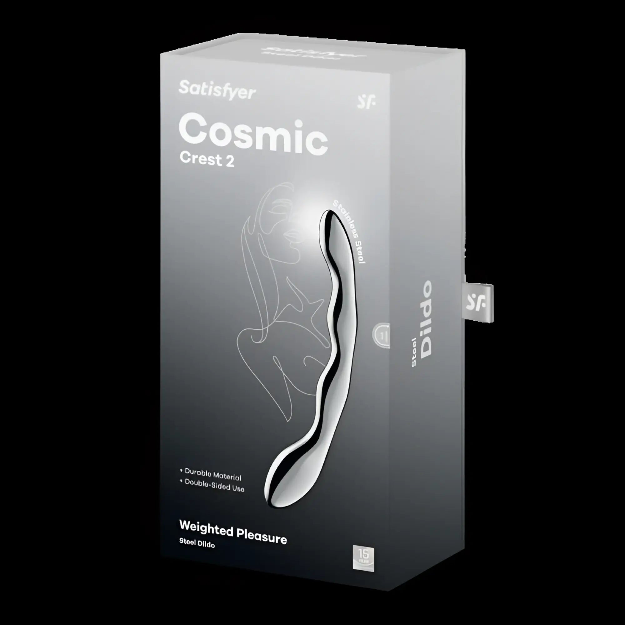 Satisfyer cosmic crest 2 metal dildo in sleek silver steel with curved ergonomic design for comfortable use