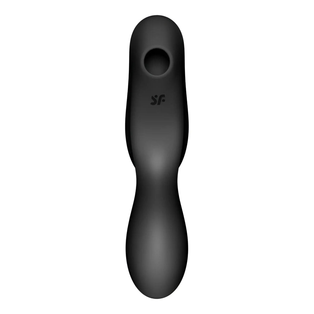 Black silicone satisfyer curvy trinity 2 insertable air pulse vibrator with ergonomic design and sf logo on handle