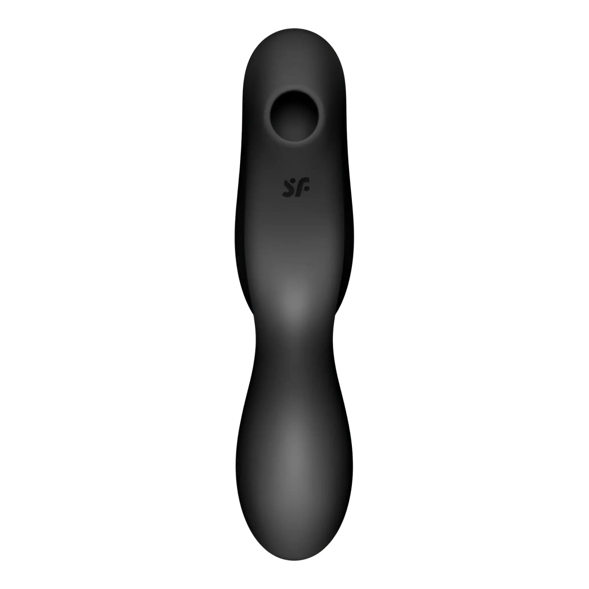 Black silicone satisfyer curvy trinity 2 insertable air pulse vibrator with ergonomic design and sf logo on handle