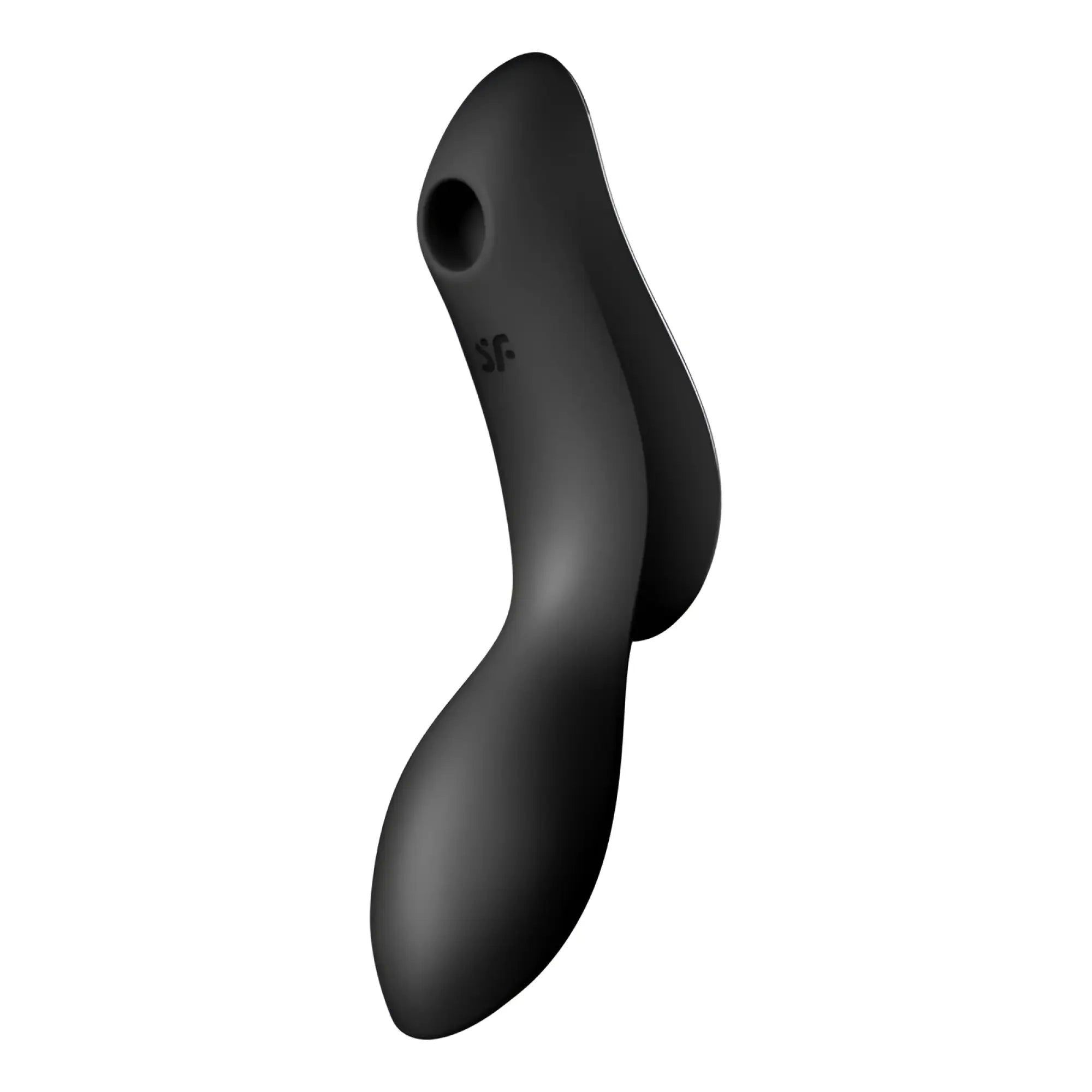 Black silicone satisfyer curvy trinity 2 insertable air pulse vibrator with smooth curved design and circular opening