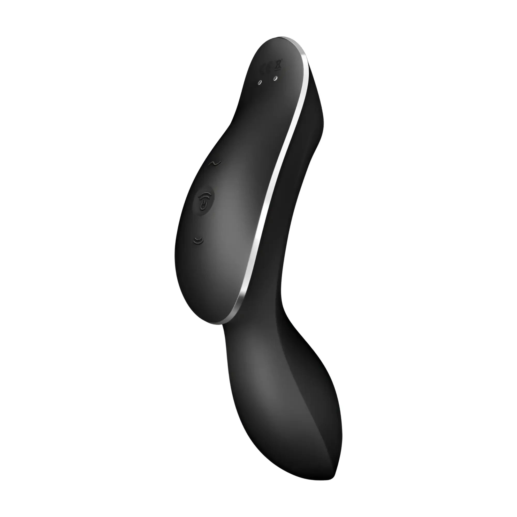 Black silicone satisfyer curvy trinity 2 insertable air pulse vibrator with sleek ergonomic design and silver accent trim