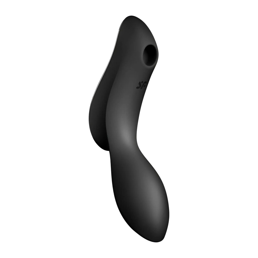 Satisfyer curvy trinity 2 black silicone air pulse vibrator with smooth curved design and circular opening at top