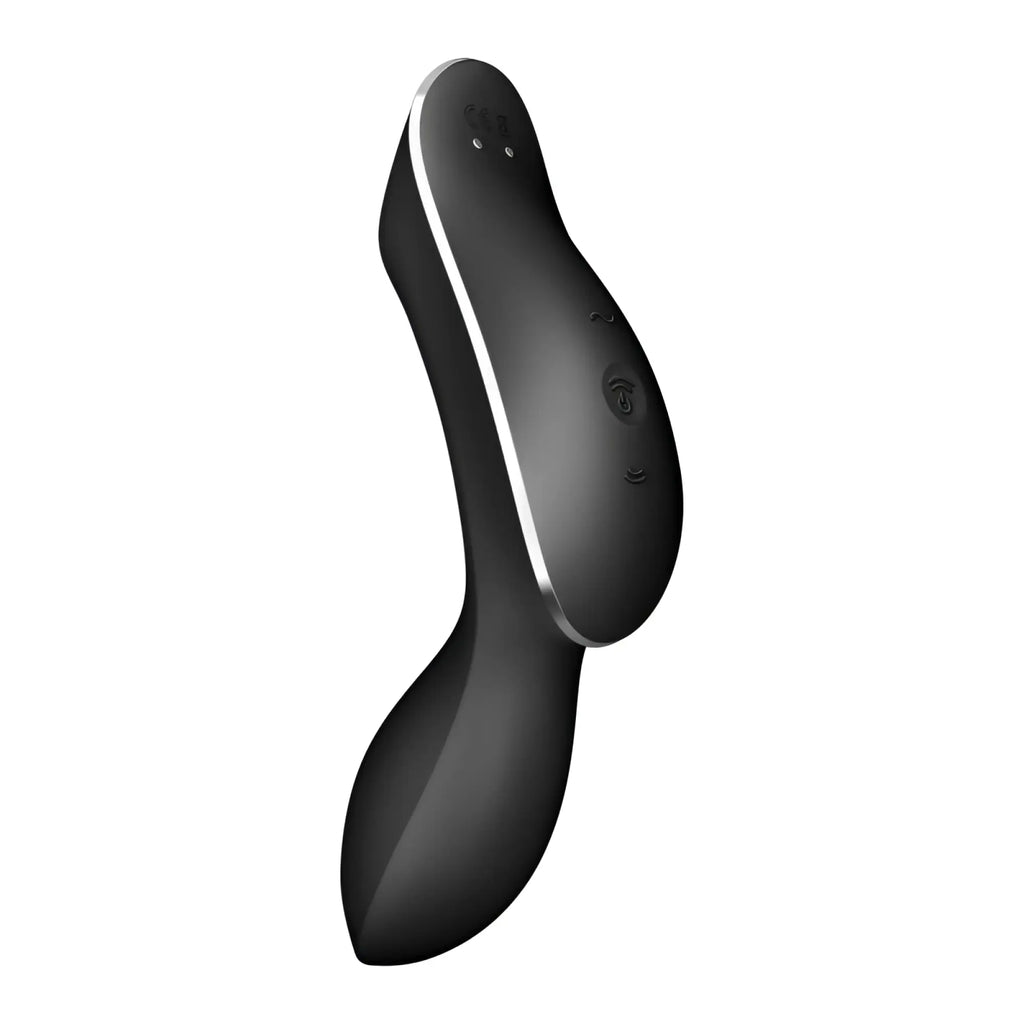 Black sleek satisfyer curvy trinity 2 insertable air pulse vibrator with silver accent and ergonomic contours