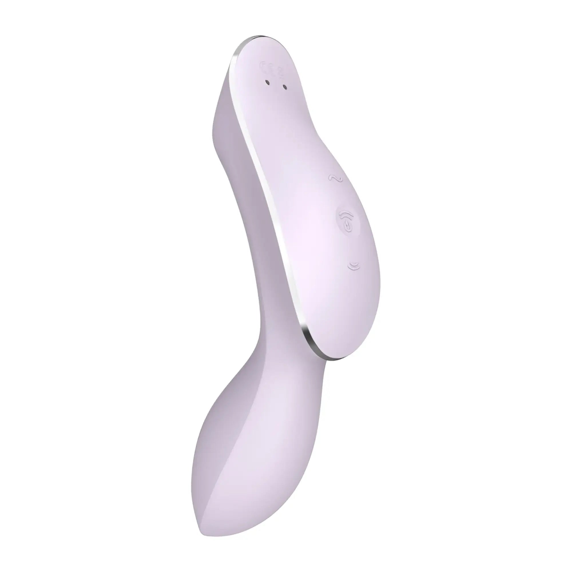 Satisfyer Curvy Trinity 2 insertable air pulse vibrator in lavender silicone and metal with smooth ergonomic design