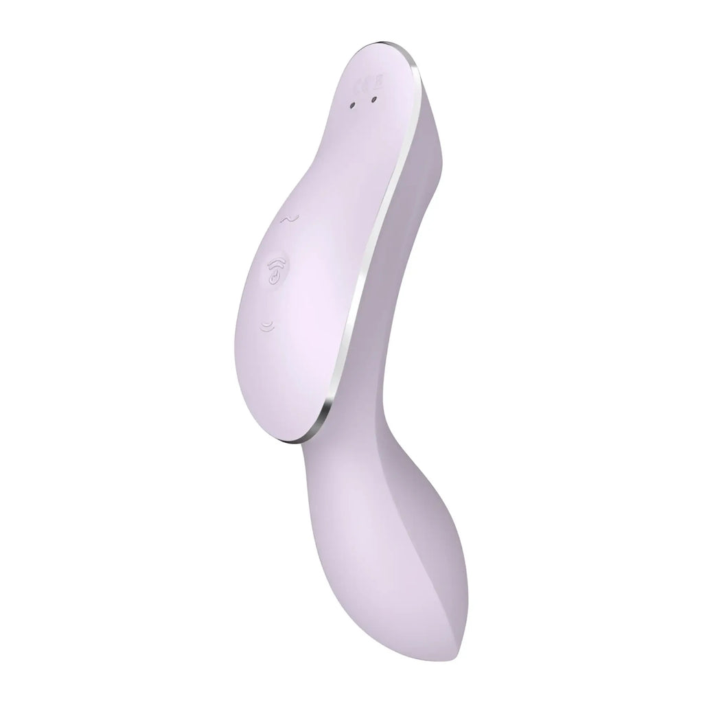 Satisfyer curvy trinity 2 insertable air pulse vibrator in lavender silicone with smooth curved design and silver metallic accents