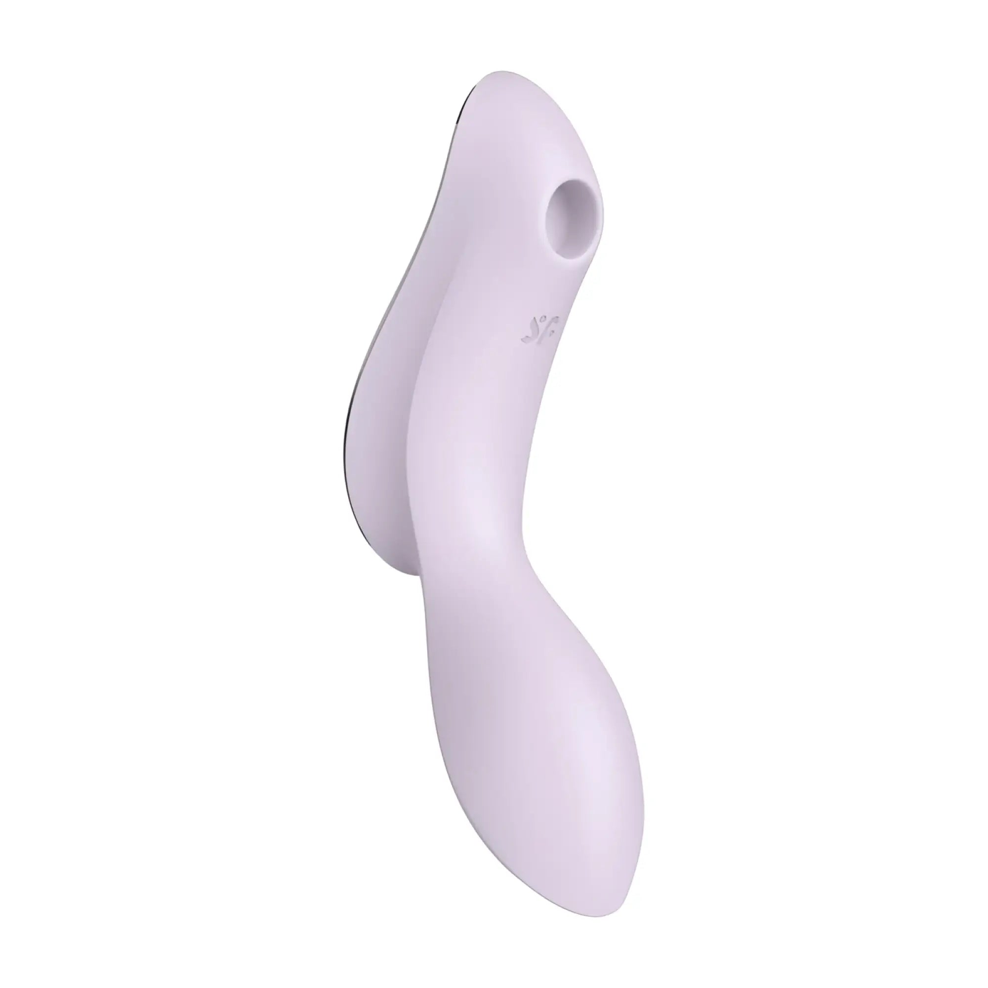 Satisfyer curvy trinity 2 insertable air pulse vibrator in matte lavender silicone with smooth curved design and circular opening
