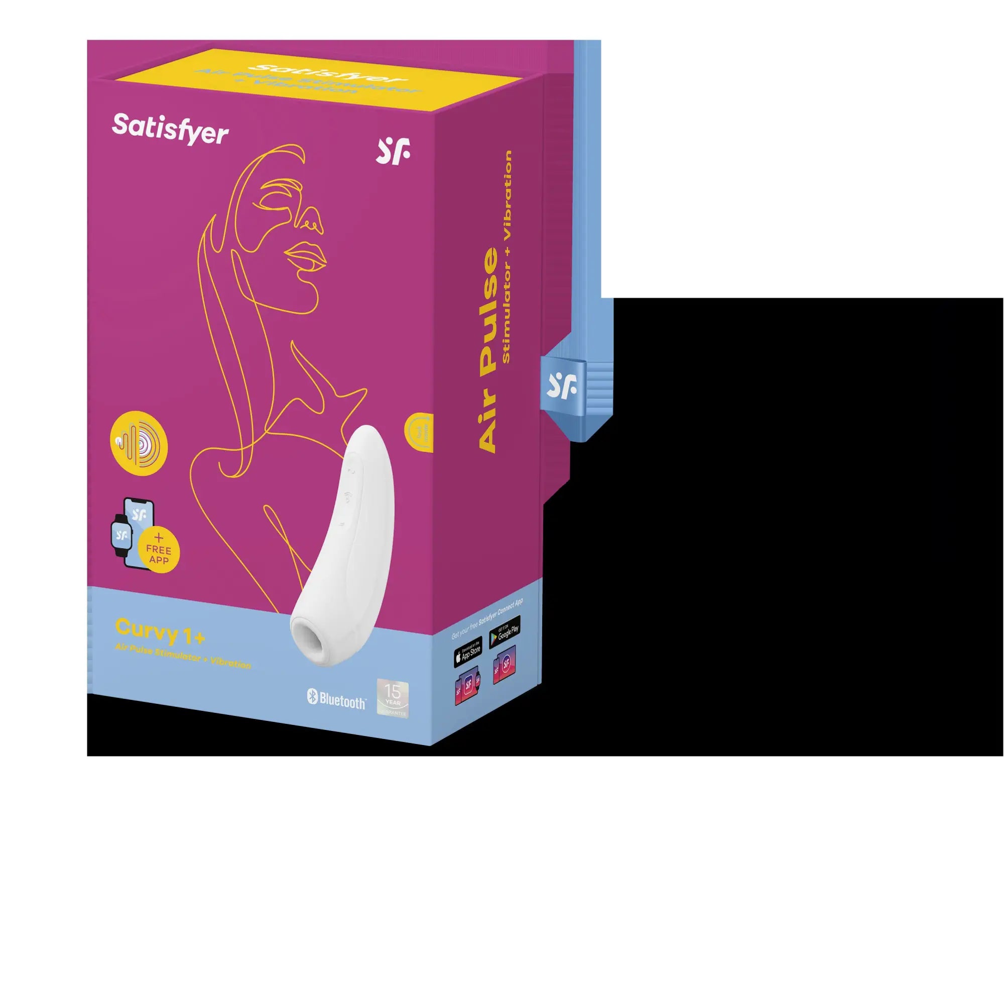 Satisfyer Curvy1+ white silicone vibrator with air pulse technology in branded packaging