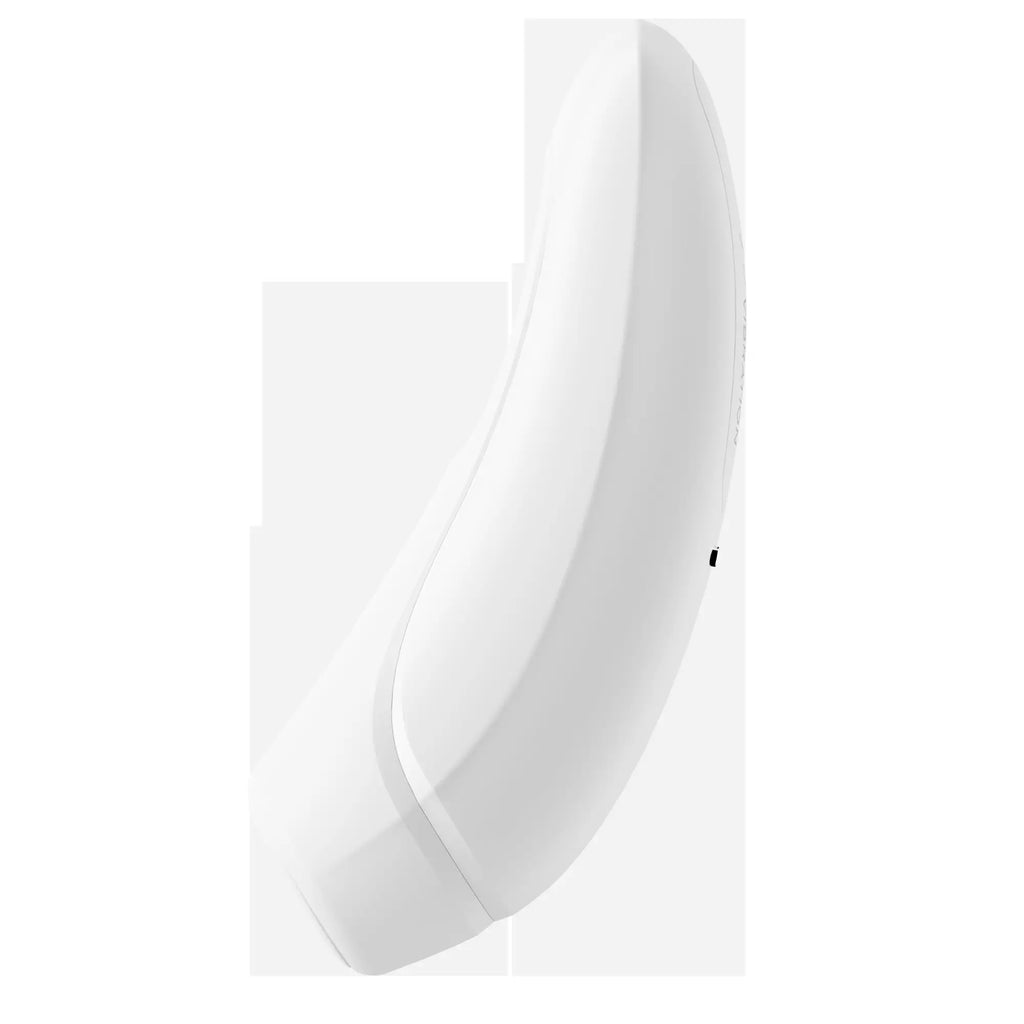 Satisfyer curvy1 plus white curved plastic device with glossy finish and subtle contour lines for personal use