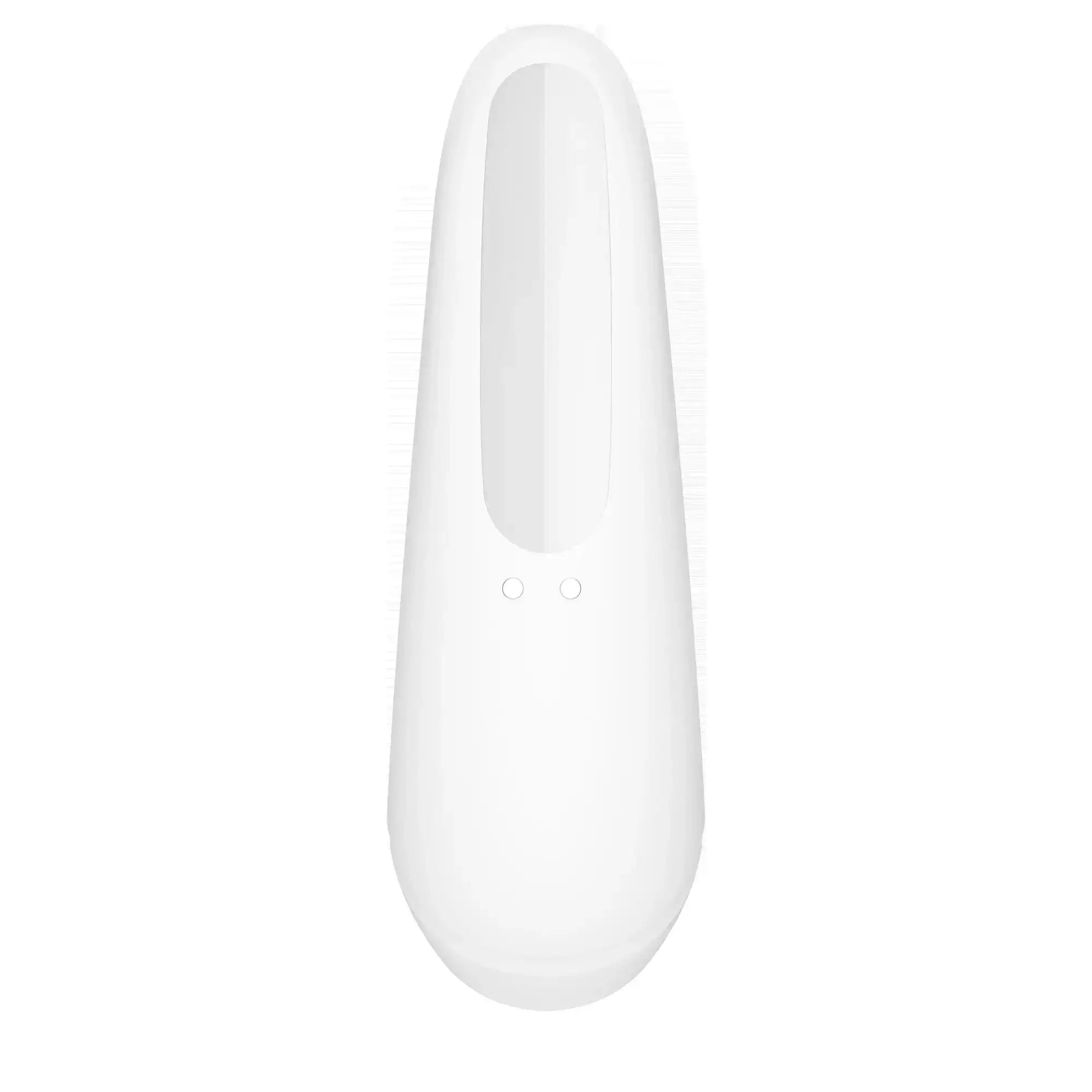 Satisfyer curvy1+ white ergonomic remote control with sleek plastic finish and two small circular buttons near the base