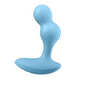 Light blue silicone satisfyer deep diver vibrating connect app anal plug with smooth contours and wide stable base