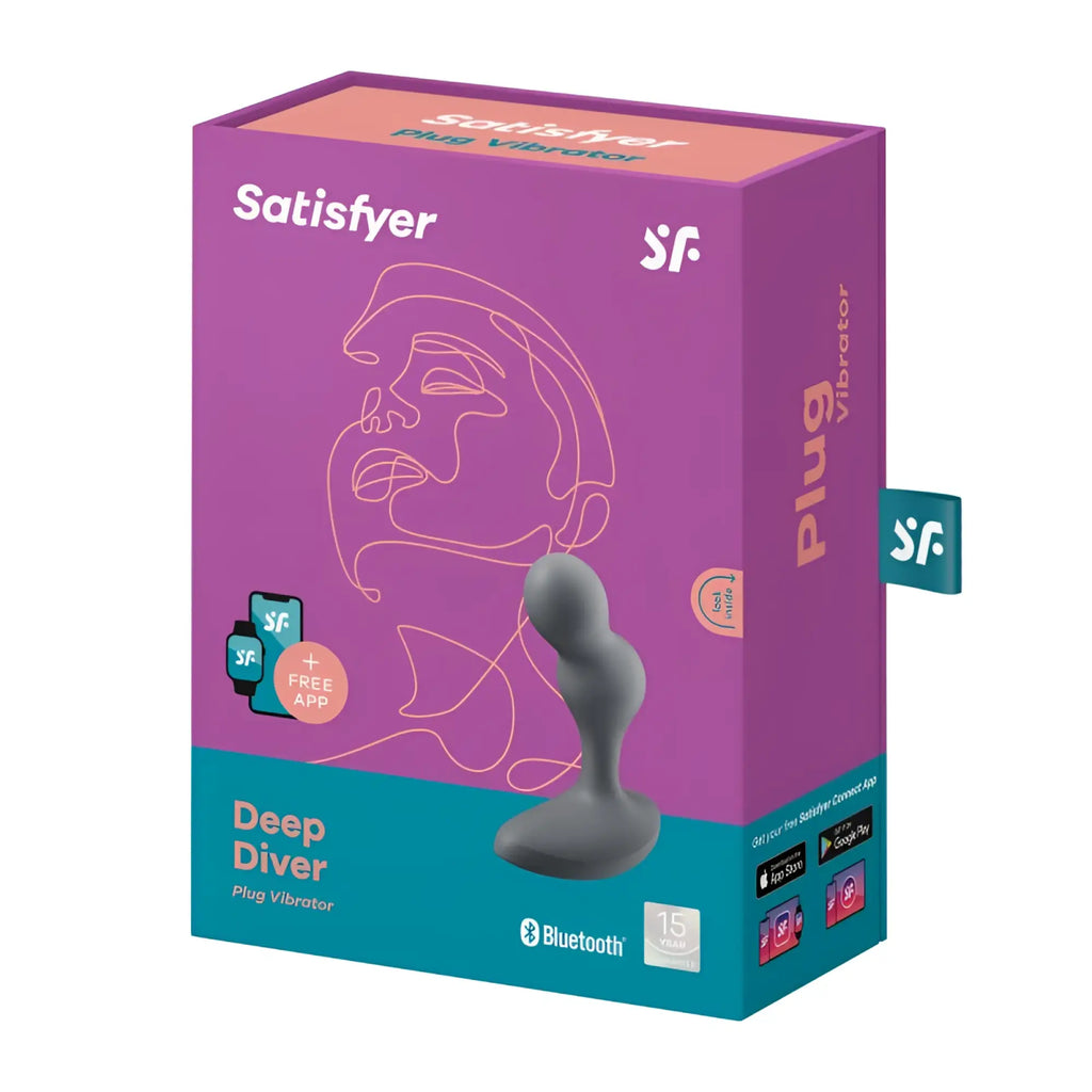 Satisfyer Deep Diver vibrating anal plug grey silicone with sleek ergonomic design and bluetooth connectivity