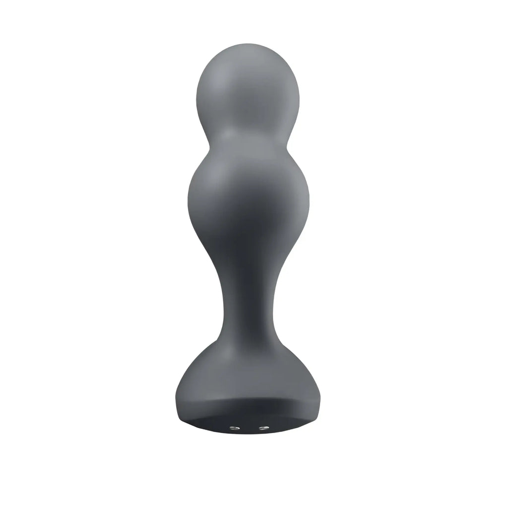 Gray silicone satisfyer deep diver vibrating connect app anal plug with smooth rounded design and base indentations