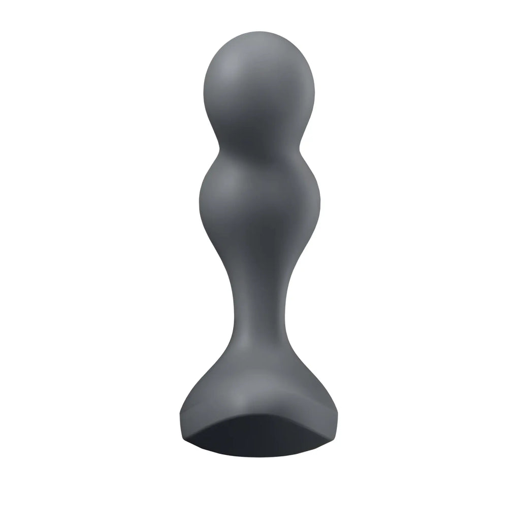 Gray silicone anal plug with smooth rounded design and segmented body from satisfyer deep diver vibrating connect app