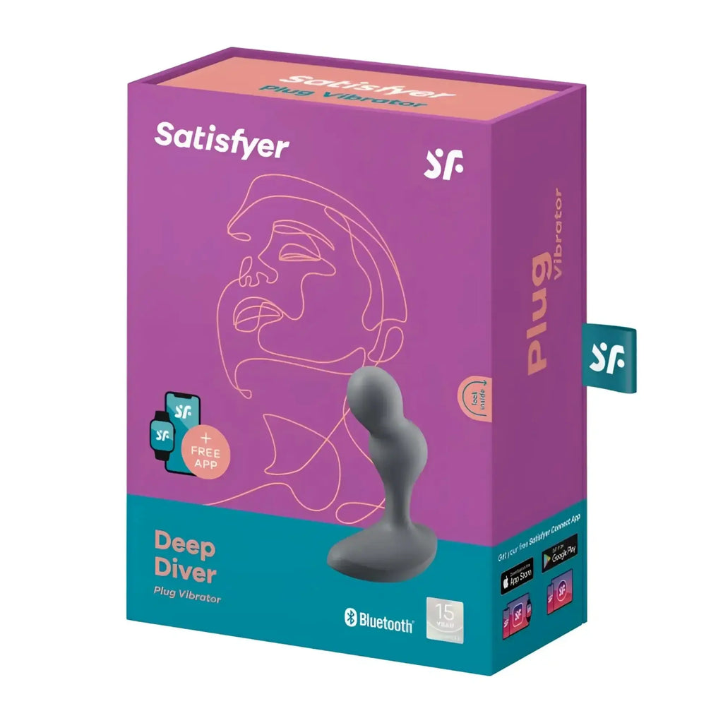 Satisfyer Deep Diver vibrating anal plug grey silicone with sleek ergonomic design and bluetooth connectivity
