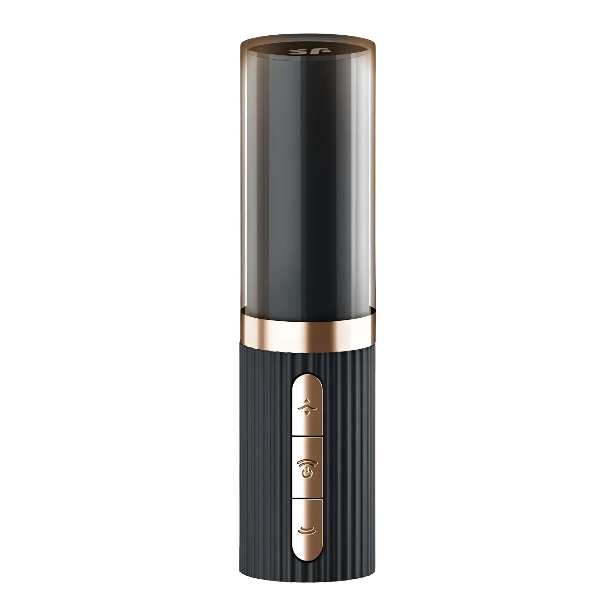 Satisfyer Satisfyer Deep Kiss black and gold cylindrical device with textured grip and three metallic control buttons
