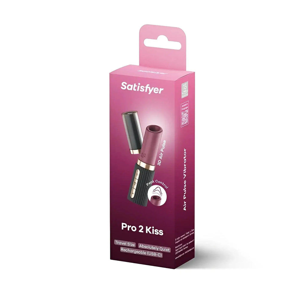 Pink and black satisfyer deep kiss pro 2 kiss air pulse vibrator in retail packaging for clitoral stimulation