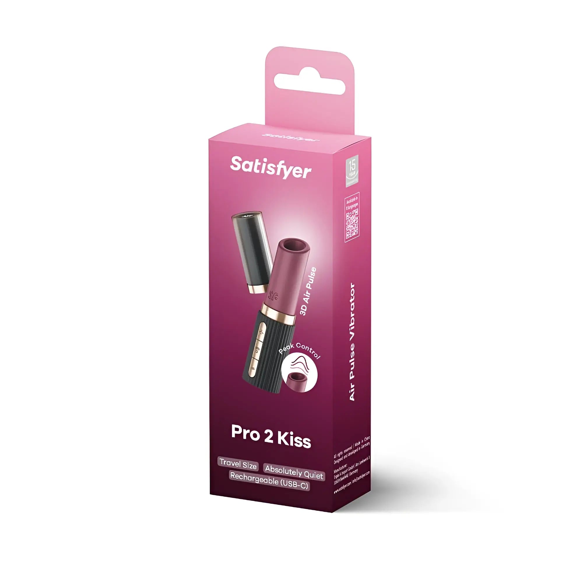 Pink and black satisfyer deep kiss pro 2 kiss air pulse vibrator in retail packaging for clitoral stimulation