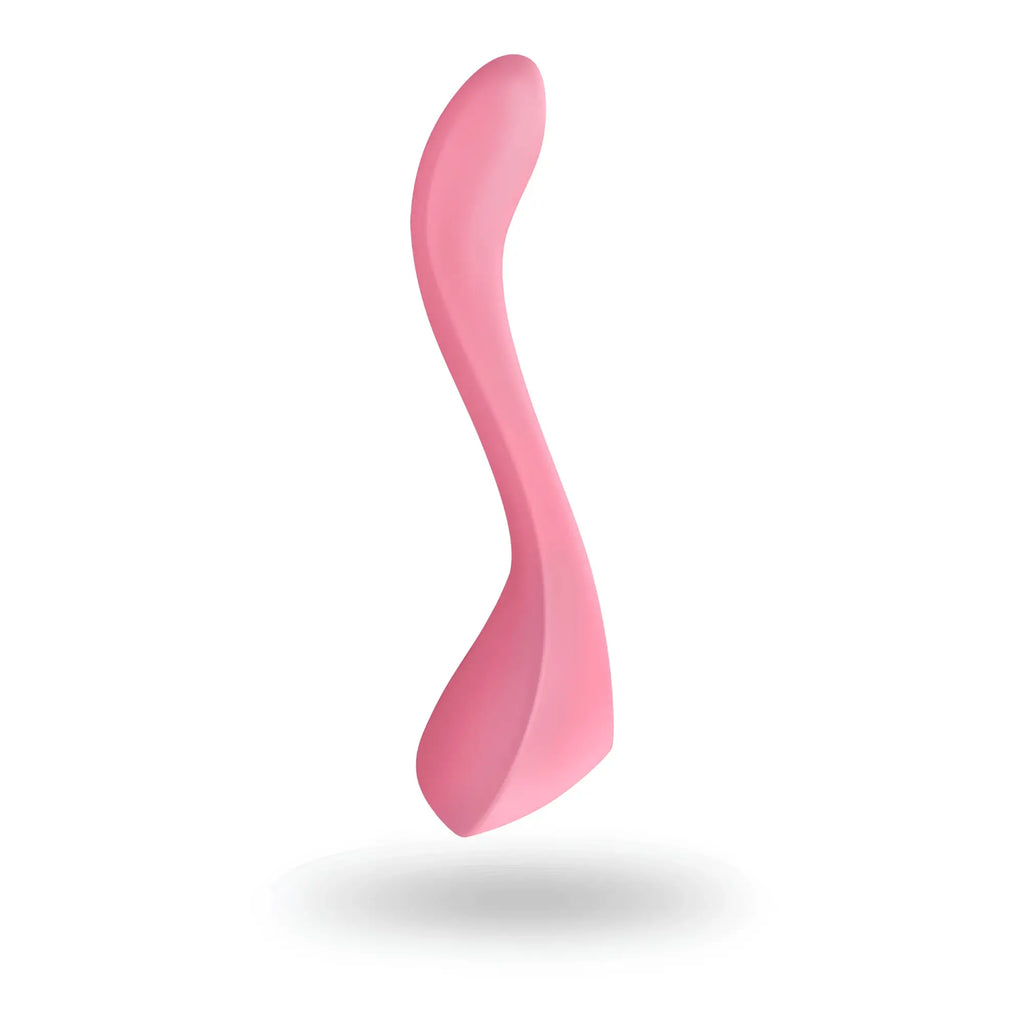 A sleek matte pink silicone s shaped toy with rounded ends from satisfyer called satisfyer endless joy pink